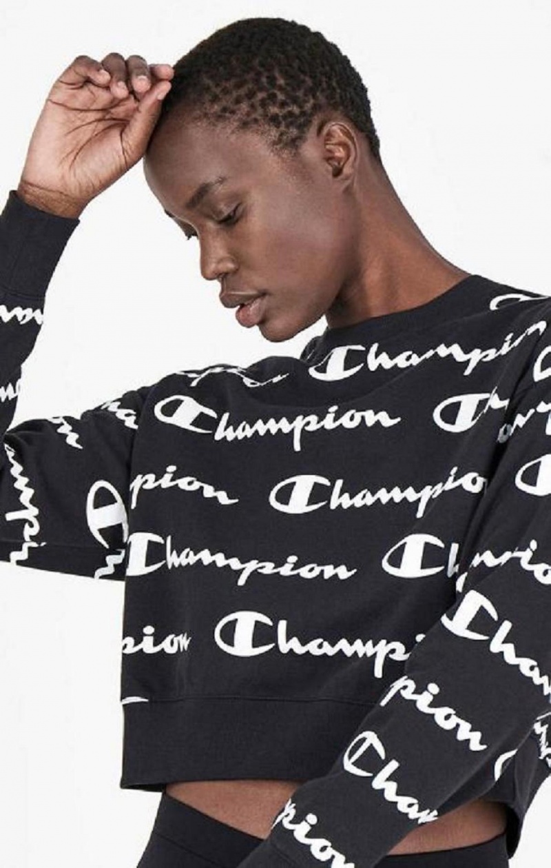 Champion All-over Script Logo Sweatshirt Mikiny Damske Čierne | 1375-VNIDC