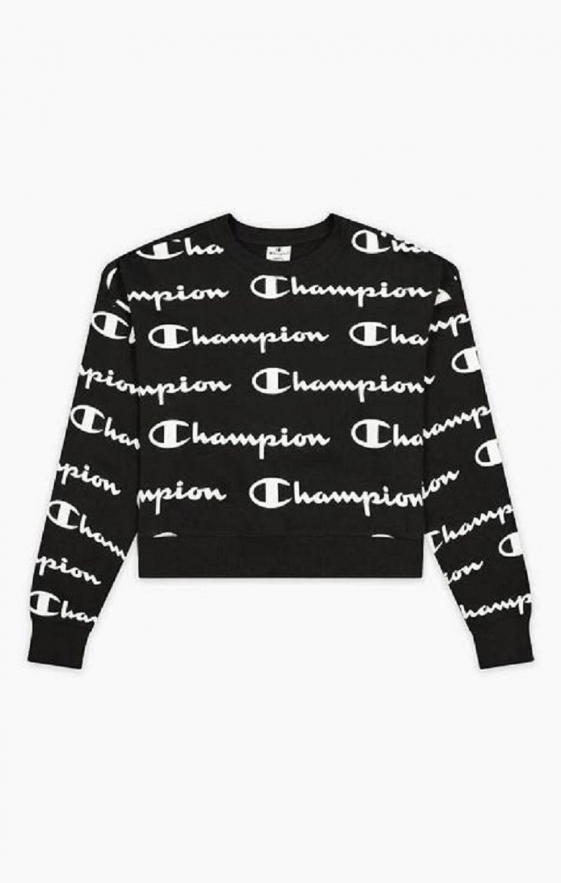 Champion All-over Script Logo Sweatshirt Mikiny Damske Čierne | 1375-VNIDC