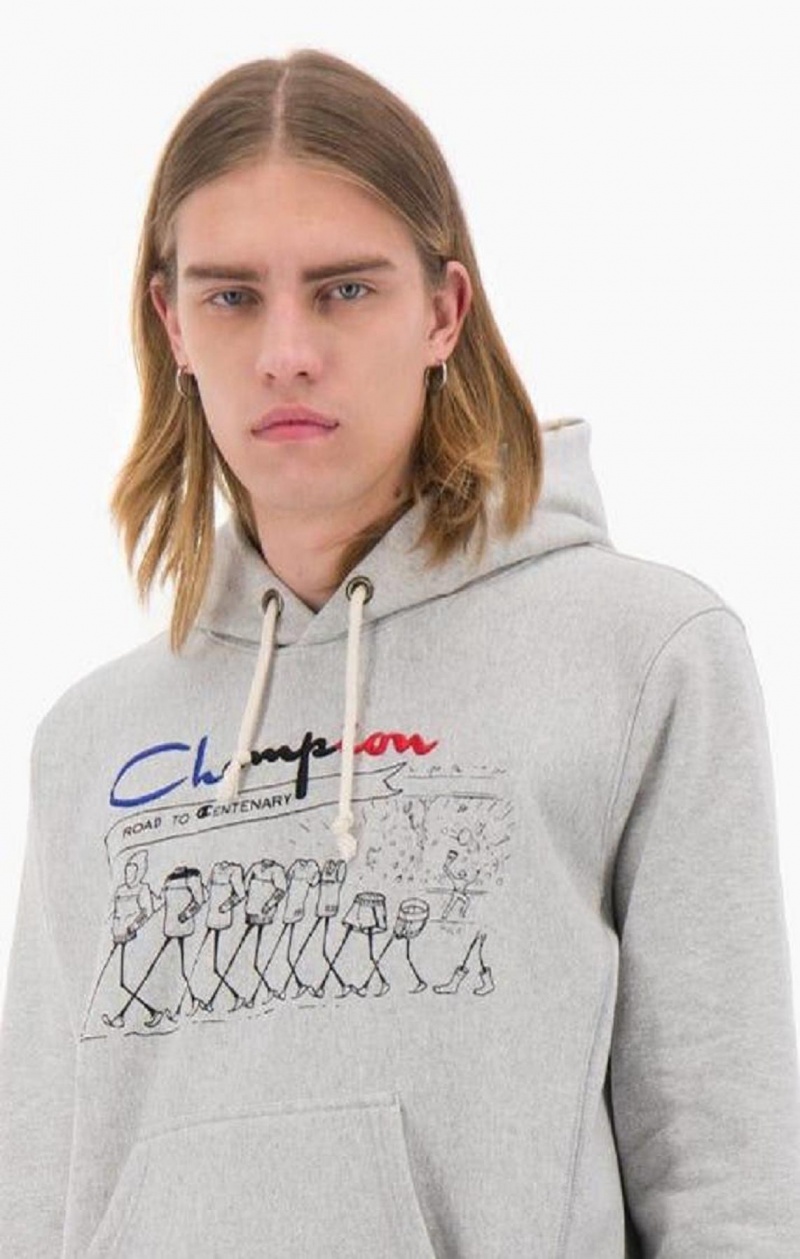 Champion Archive Centenary Print Reverse Weave Hoodie Mikina s Kapucnou Panske Svetlo Siva | 7830-GRKTW