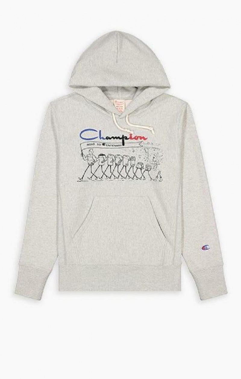 Champion Archive Centenary Print Reverse Weave Hoodie Mikina s Kapucnou Panske Svetlo Siva | 7830-GRKTW