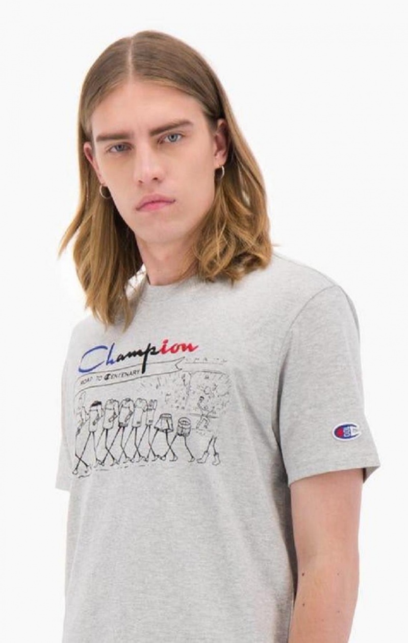 Champion Archive Centenary Print T-Shirt Tricko Panske Svetlo Siva | 2147-FMQJC