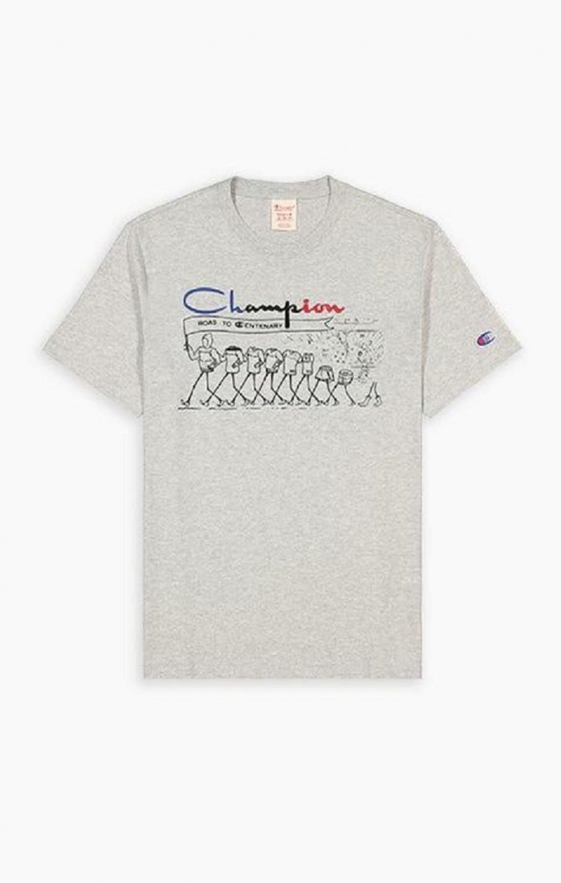 Champion Archive Centenary Print T-Shirt Tricko Panske Svetlo Siva | 2147-FMQJC