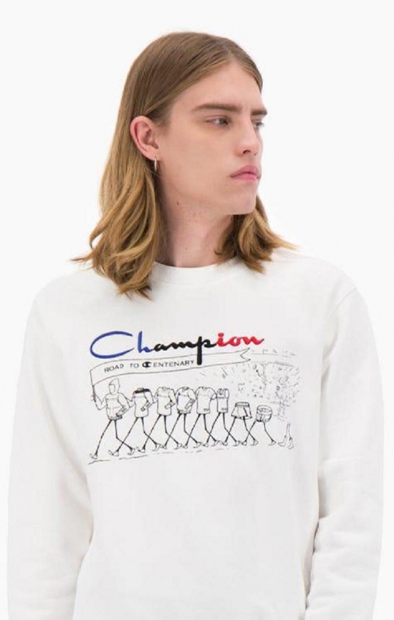 Champion Archive Print Reverse Weave Sweatshirt Mikiny Panske Biele | 7021-PFRHX