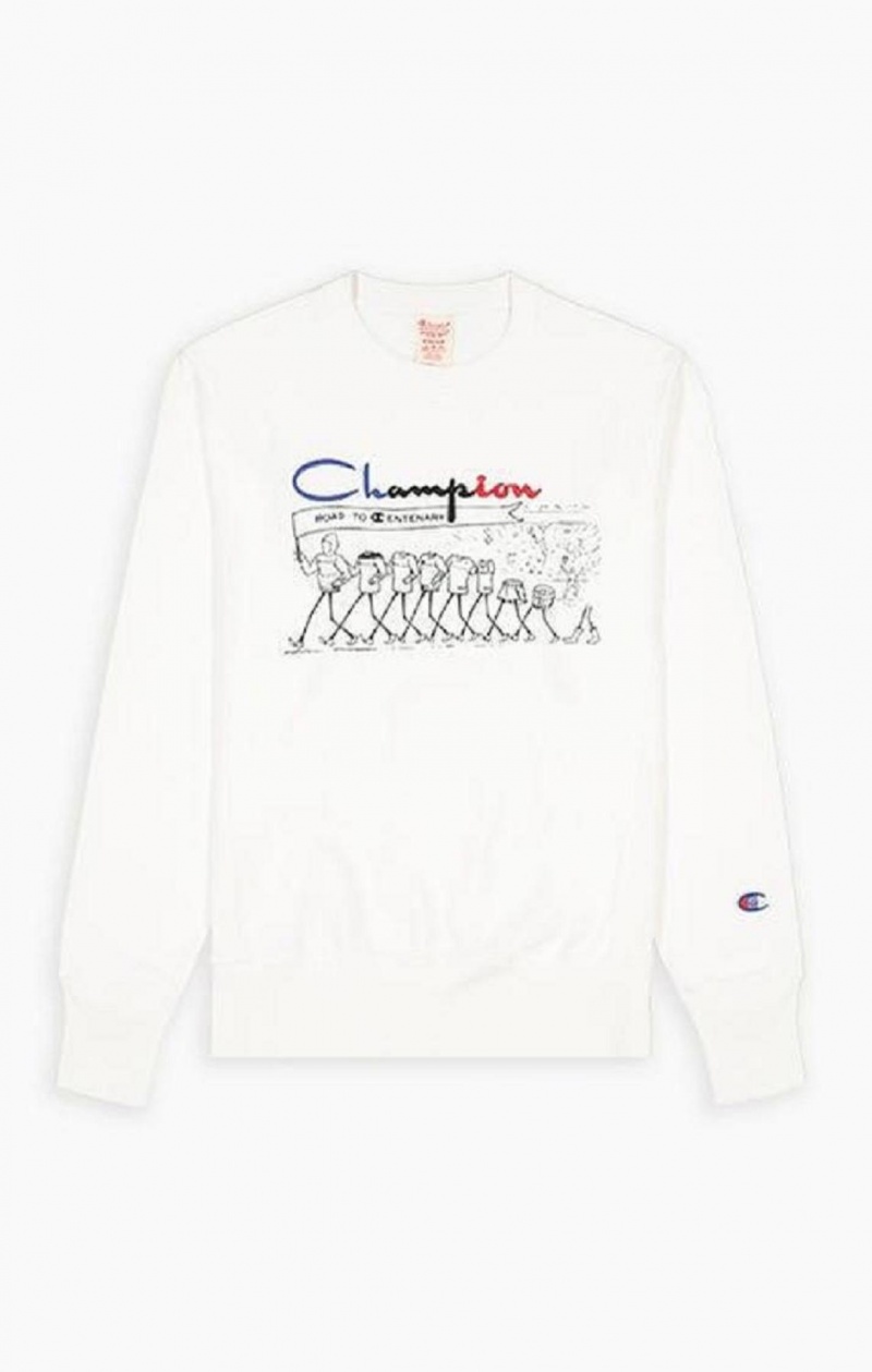 Champion Archive Print Reverse Weave Sweatshirt Mikiny Panske Biele | 7021-PFRHX