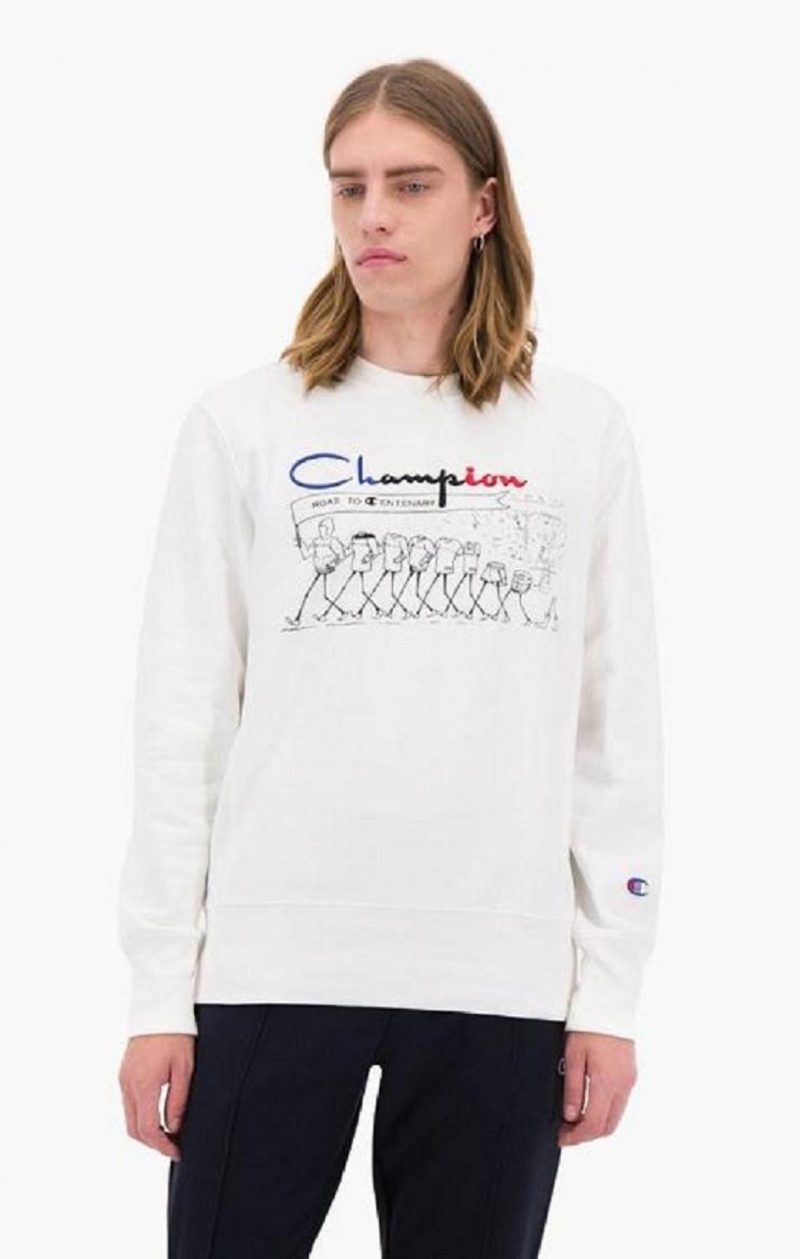 Champion Archive Print Reverse Weave Sweatshirt Mikiny Panske Biele | 7021-PFRHX