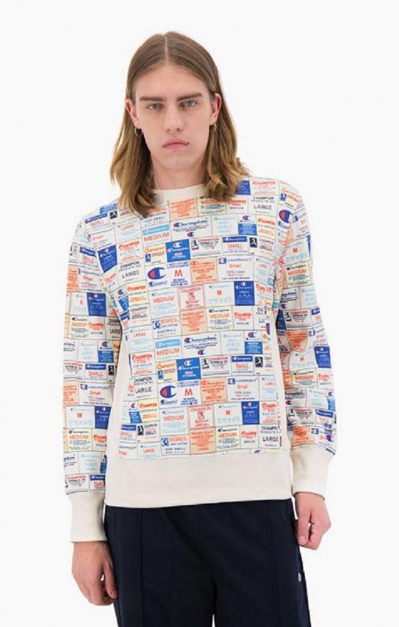 Champion Archive Print Reverse Weave Sweatshirt Mikiny Panske Biele | 6302-VMRKG