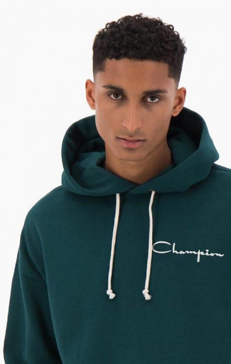 Champion Archive Script Logo Bavlnene Jersey Hoodie Mikina s Kapucnou Panske Tyrkysové Modre | 0328-KFPAW