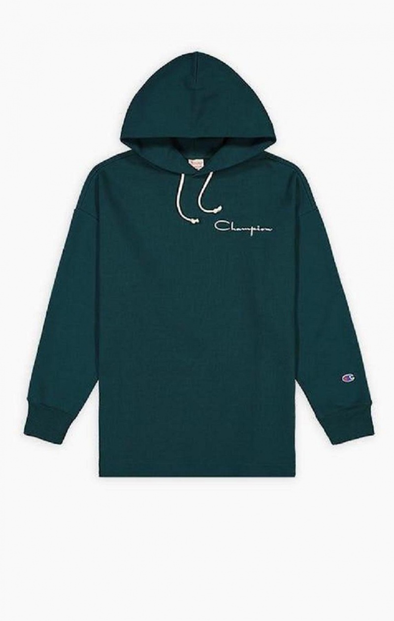 Champion Archive Script Logo Bavlnene Jersey Hoodie Mikina s Kapucnou Panske Tyrkysové Modre | 0328-KFPAW