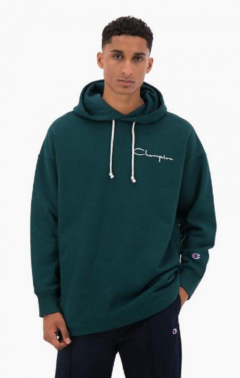 Champion Archive Script Logo Bavlnene Jersey Hoodie Mikina s Kapucnou Panske Tyrkysové Modre | 0328-KFPAW