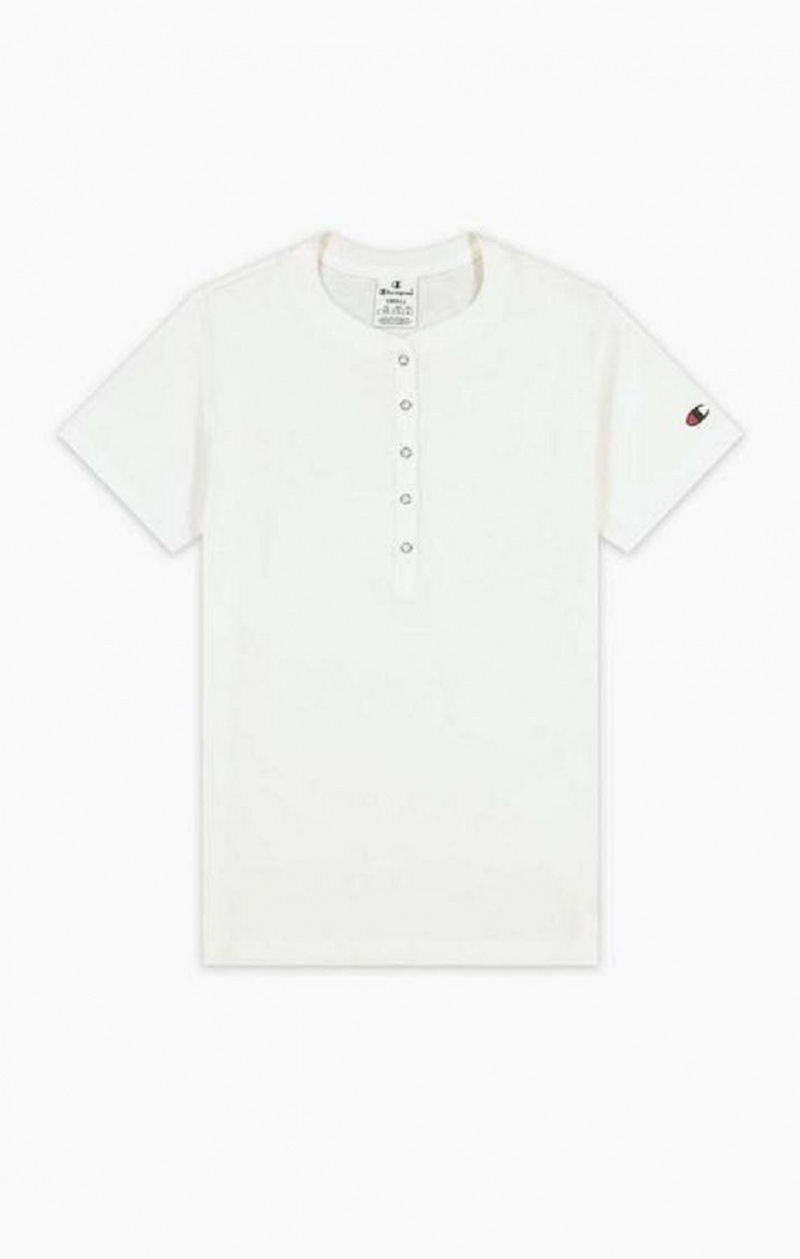 Champion Bavlnene Rib Button Up T-Shirt Tricko Damske Biele | 2408-QSDOU