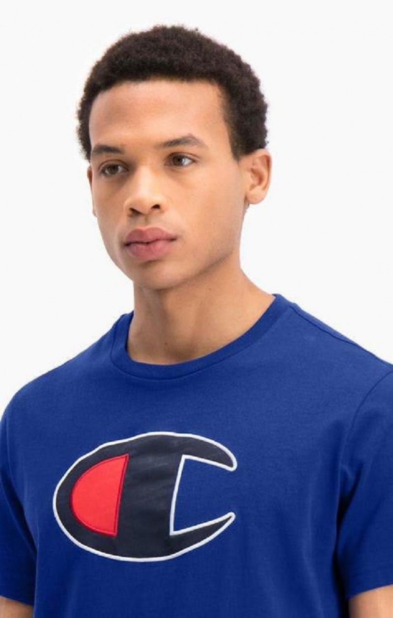 Champion Big C Crew Neck T-Shirt Tricko Panske Modre | 2607-XOWIG