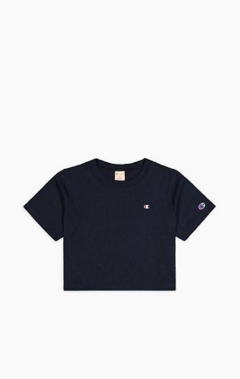 Champion C Logo Crew Neck Cropped T-Shirt Tricko Damske Tmavo Modre | 9741-KFDTW