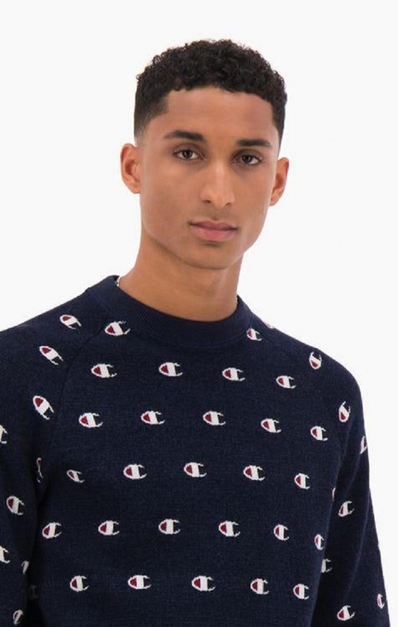 Champion C Logo Jacquard PiquÈ Sweatshirt Mikiny Panske Tmavo Modre | 9065-PSQYI