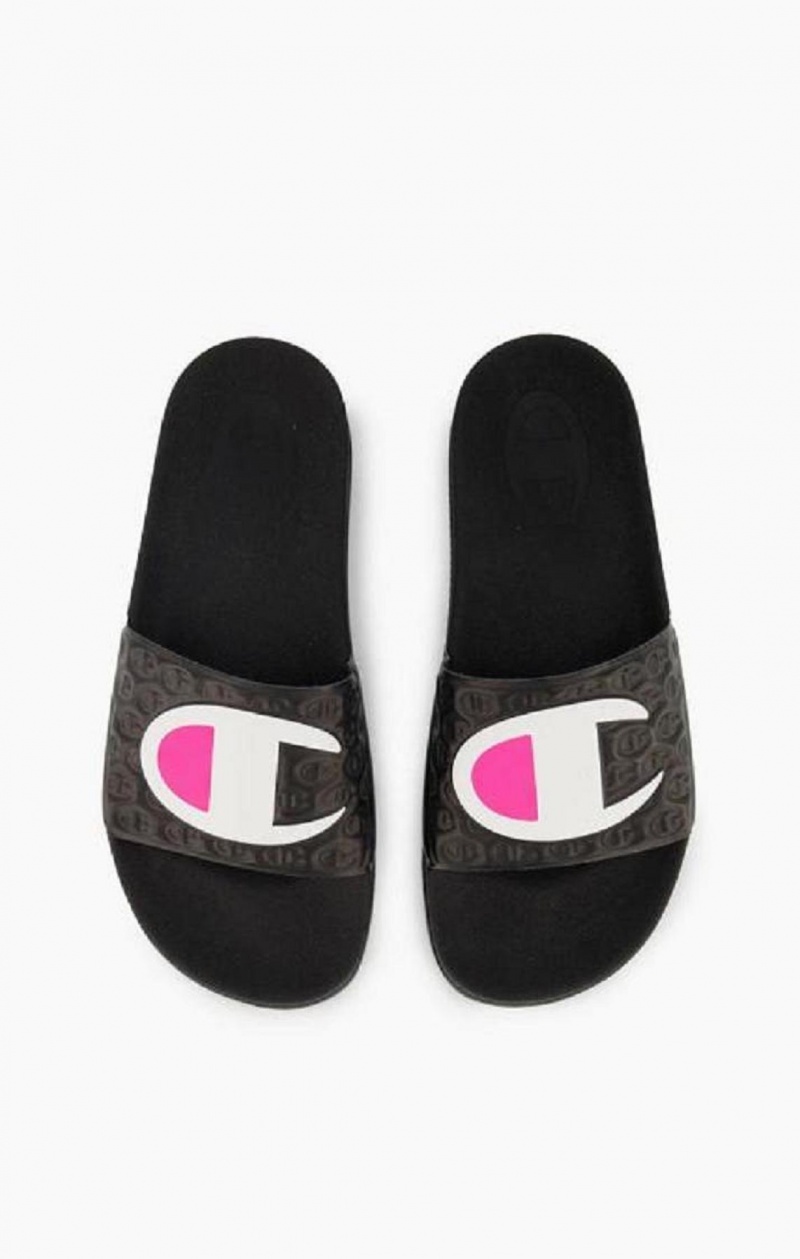 Champion C Logo Pool Slides Slapky Damske Čierne | 6293-QKYSW