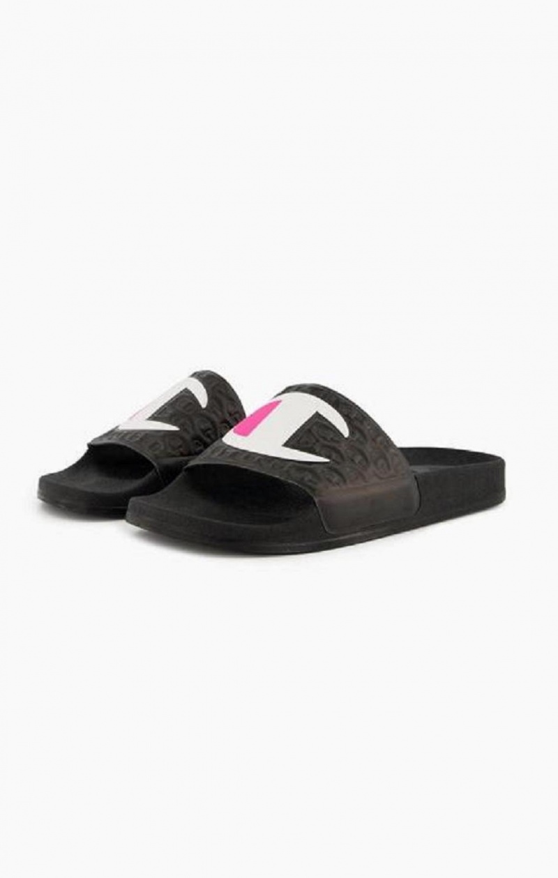 Champion C Logo Pool Slides Slapky Damske Čierne | 6293-QKYSW