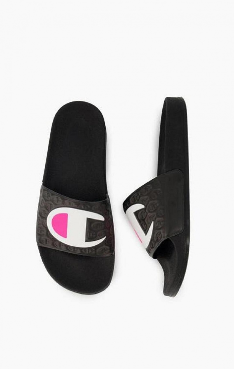 Champion C Logo Pool Slides Slapky Damske Čierne | 6293-QKYSW