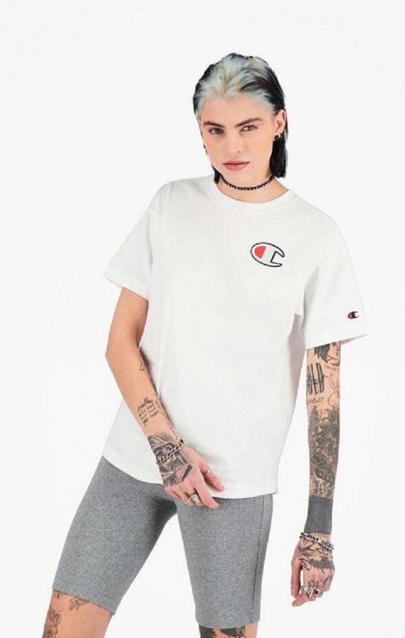 Champion C Patch Maxi T-Shirt Tricko Damske Biele | 0561-TESLK