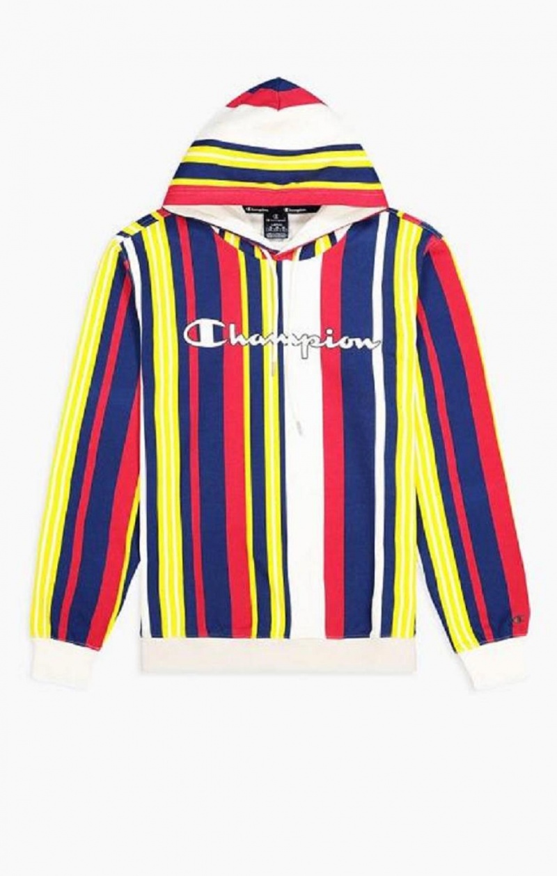 Champion Candy Stripe Script Logo Hoodie Mikina s Kapucnou Panske Biele Červené Modre | 9754-XJFGV