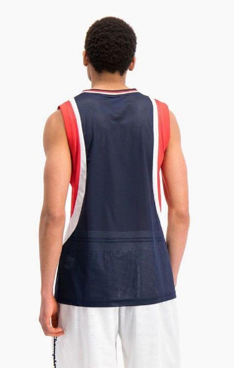 Champion Colour Block And Stripe Mesh Basketball Vest Tricko Panske Tmavo Tyrkysové | 8921-GOQPC