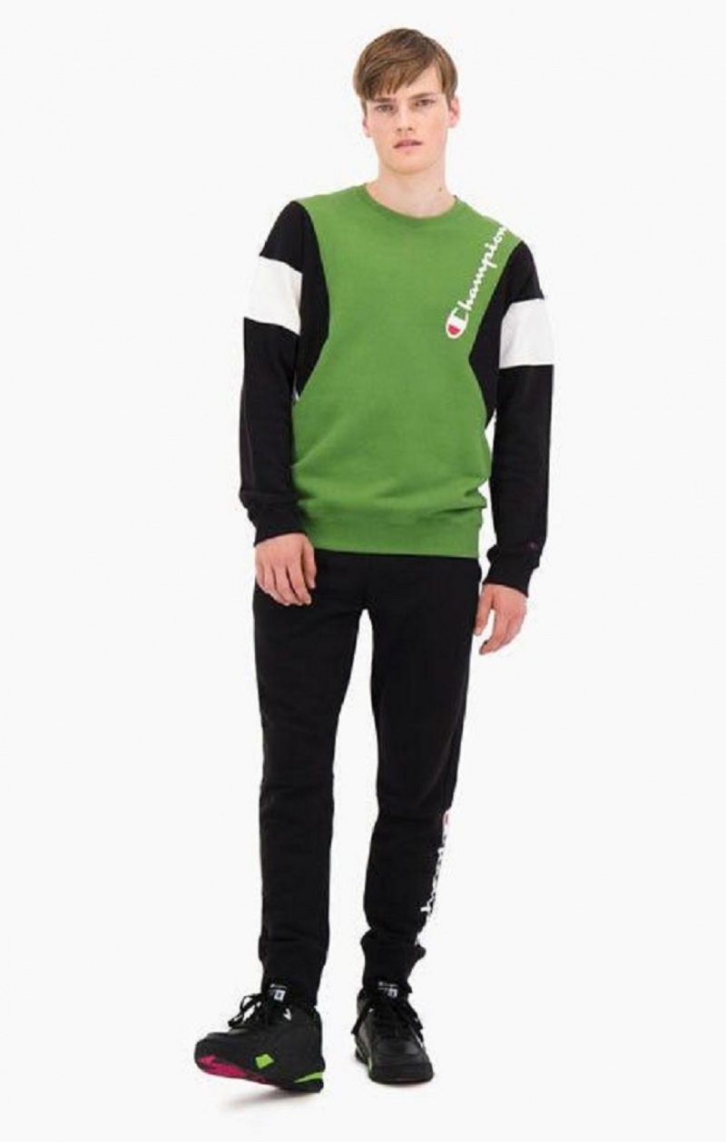 Champion Colour Block Bavlnene Terry Sweatshirt Mikiny Panske Zelene | 4890-RSVUW