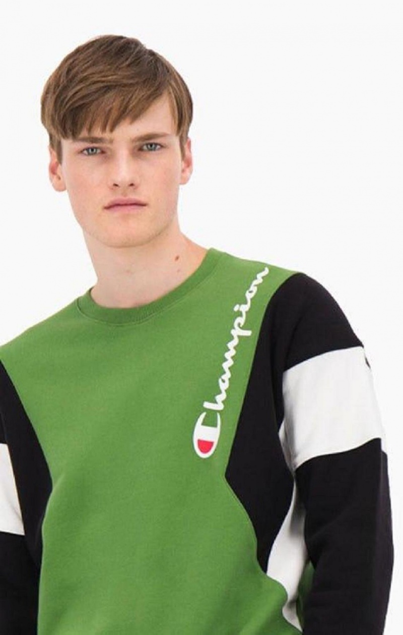 Champion Colour Block Bavlnene Terry Sweatshirt Mikiny Panske Zelene | 4890-RSVUW