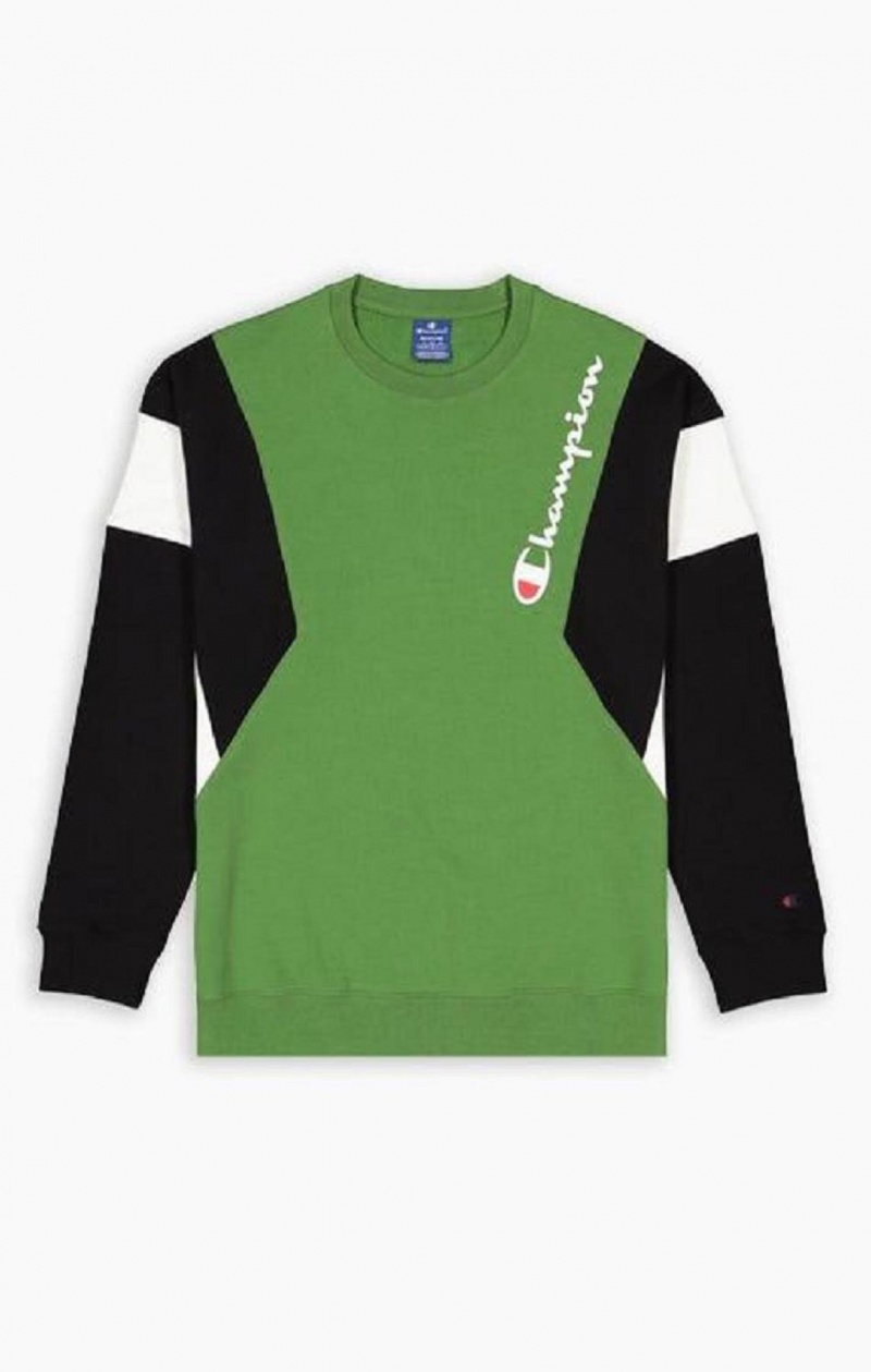 Champion Colour Block Bavlnene Terry Sweatshirt Mikiny Panske Zelene | 4890-RSVUW