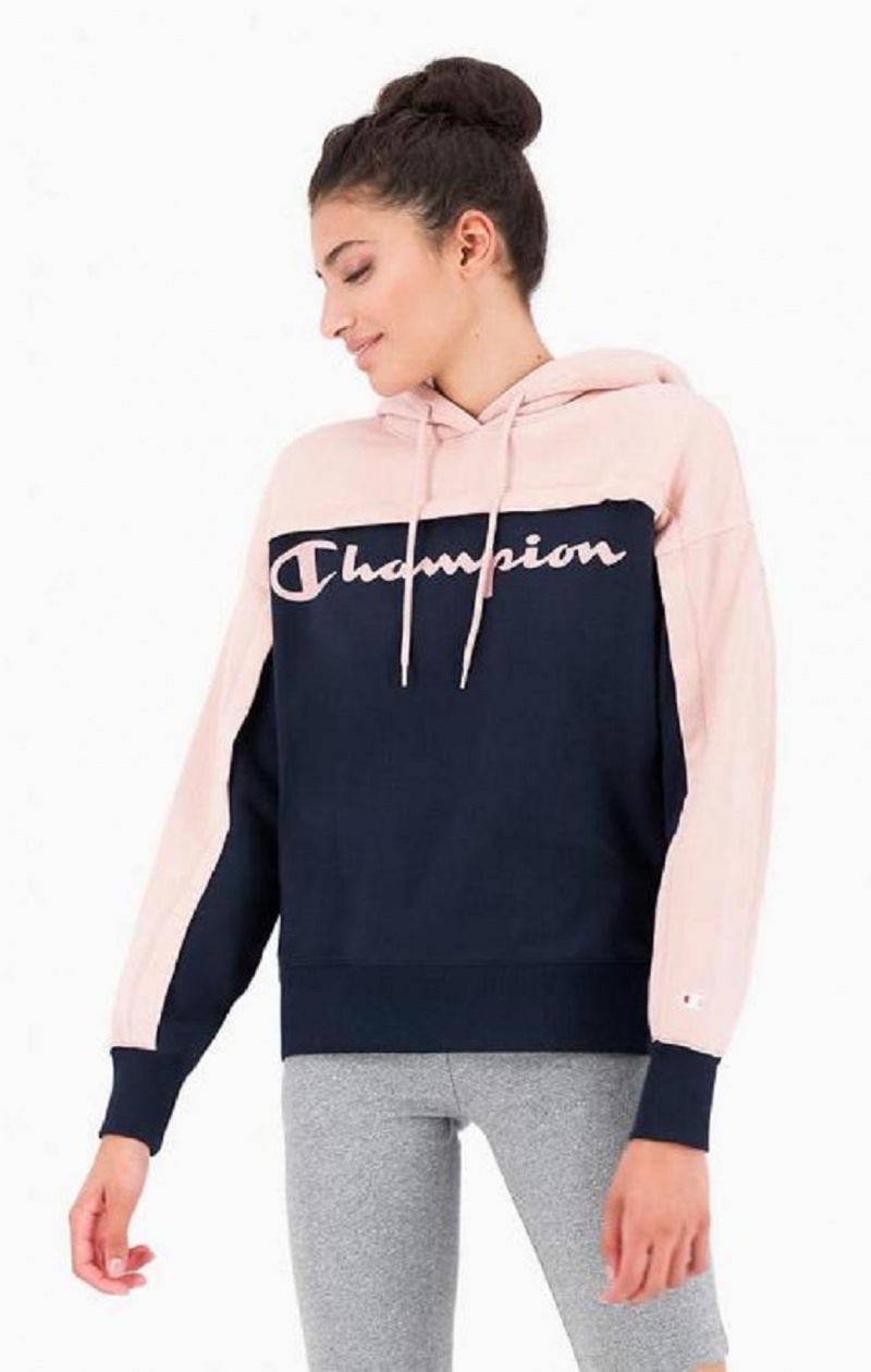 Champion Colour Block Logo Layer Fleece Hoodie Mikina s Kapucnou Damske Čierne | 0389-POTYI