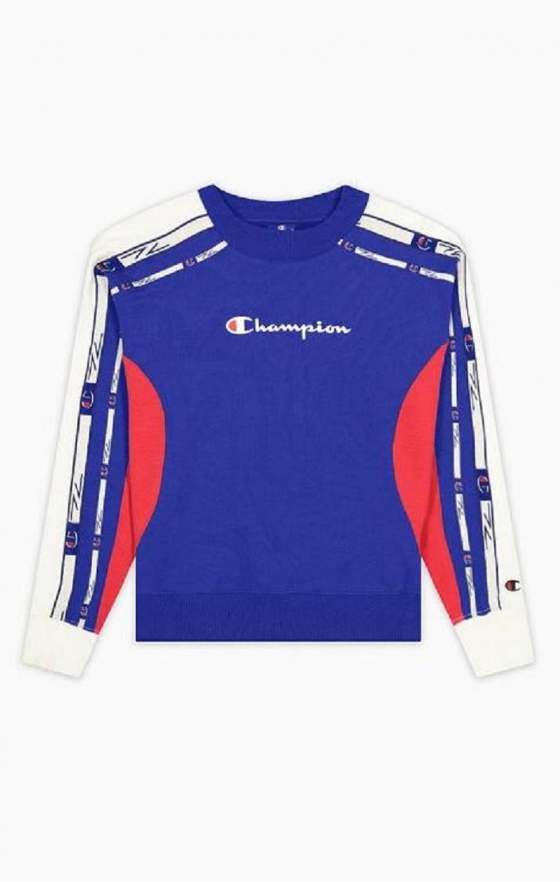 Champion Colour Block Logo Tape Sweatshirt Mikiny Damske Modre | 4815-TKOPF