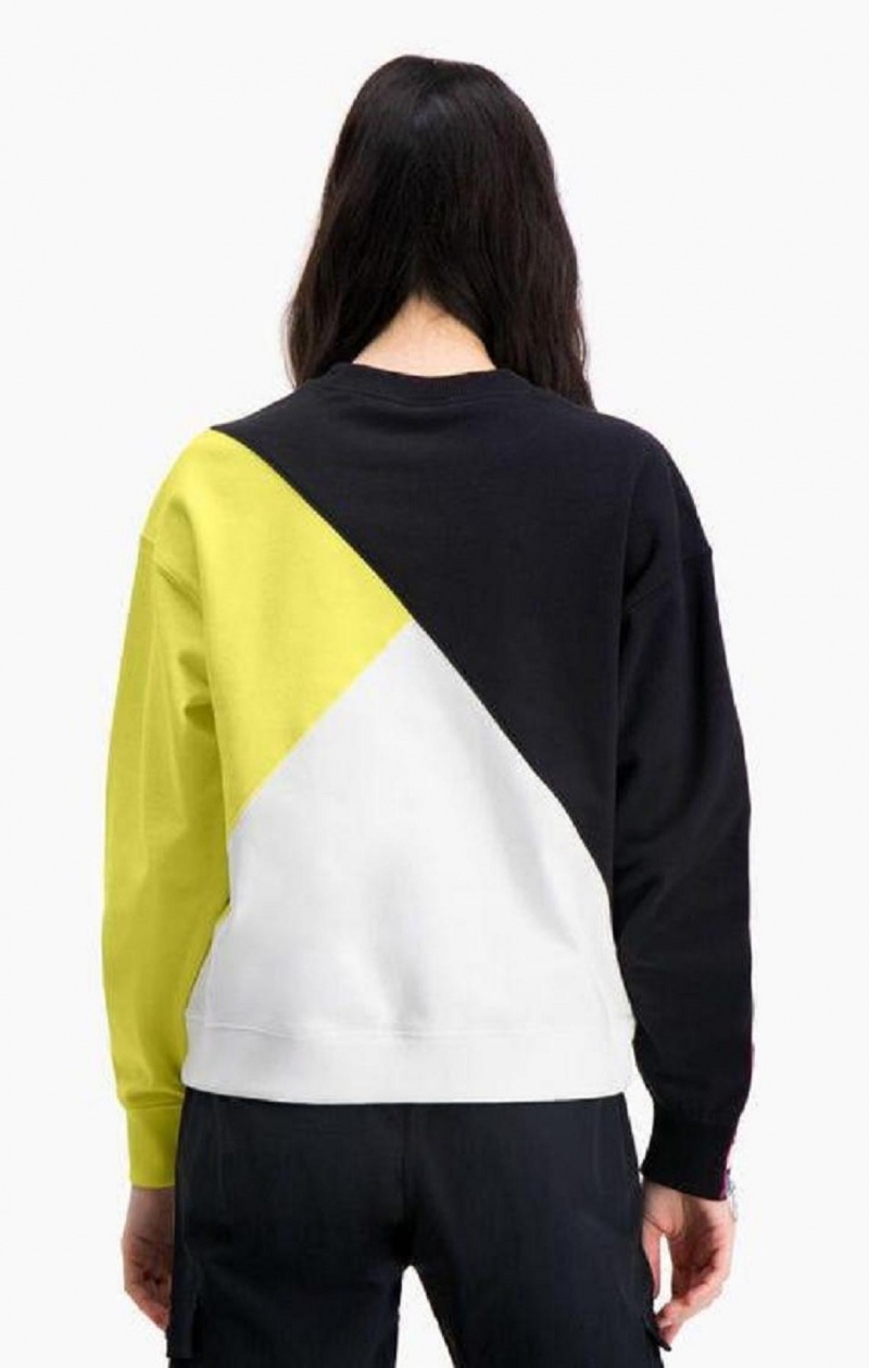 Champion Colour Block Logo Tape Sweatshirt Mikiny Damske Čierne Biele | 7493-NUQXP