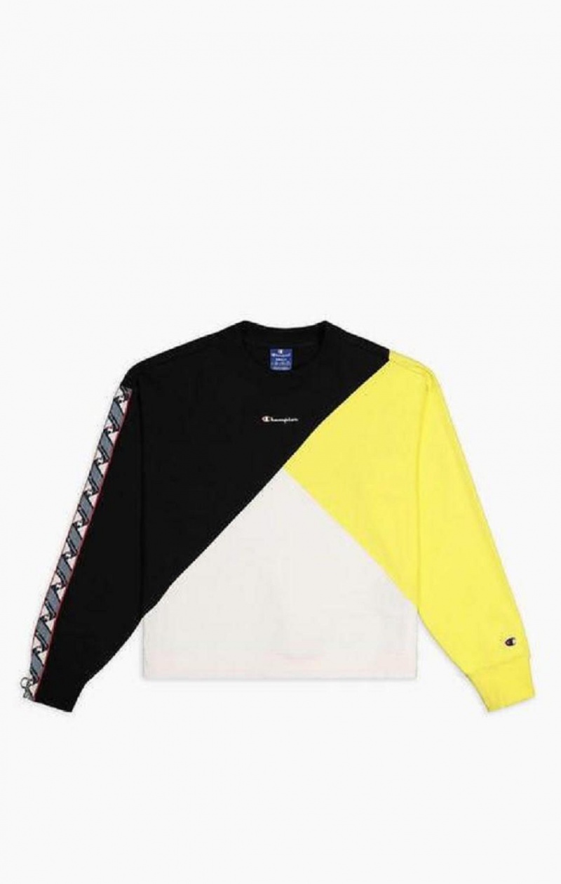 Champion Colour Block Logo Tape Sweatshirt Mikiny Damske Čierne Biele | 7493-NUQXP