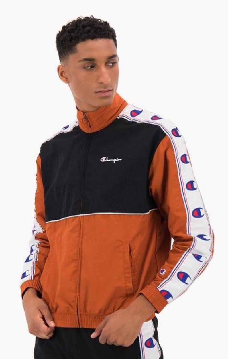 Champion Colour Block Logo Tape Trim Tracking Jacket Bundy Panske Hnede | 2358-FCPAG