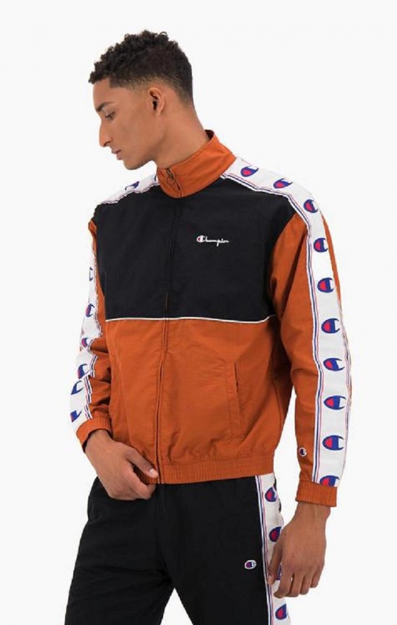 Champion Colour Block Logo Tape Trim Tracking Jacket Bundy Panske Hnede | 2358-FCPAG