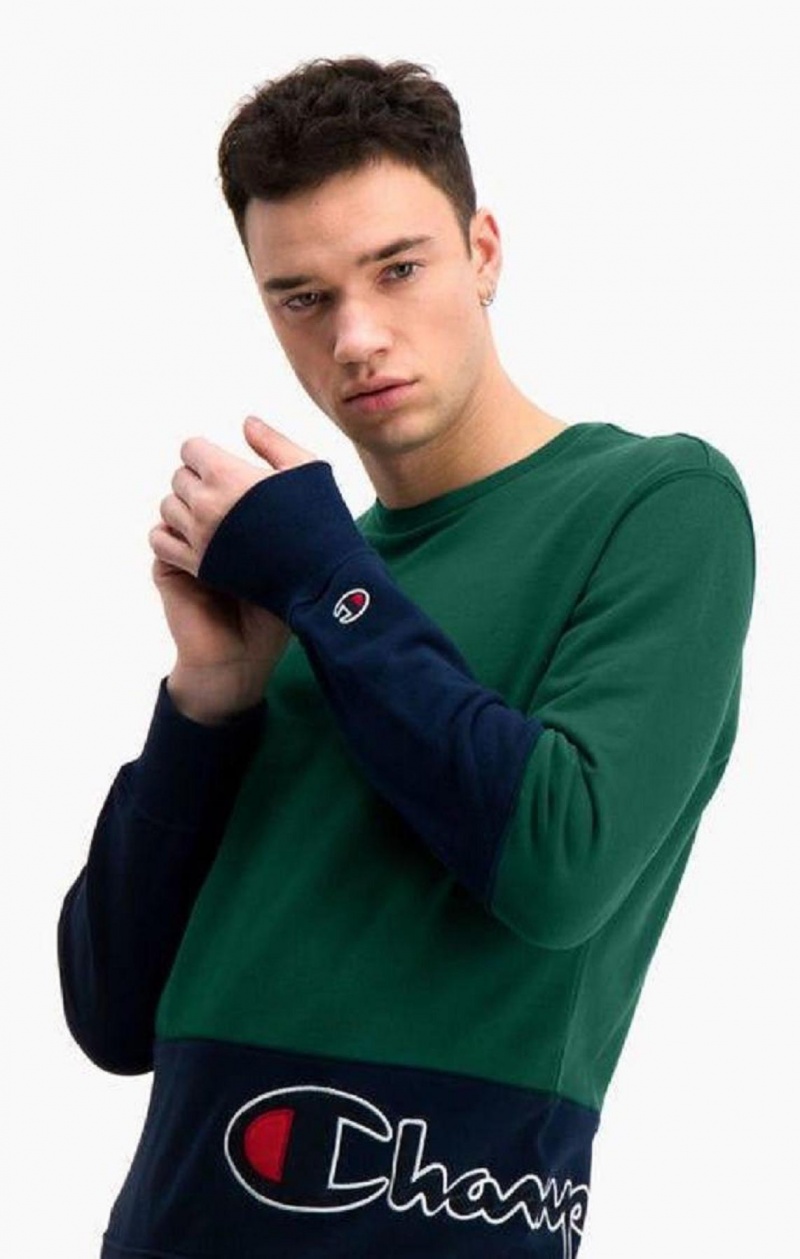 Champion Colour Block Logo Wraparound Logo Sweatshirt Mikiny Panske Zelene | 3027-OYMGH