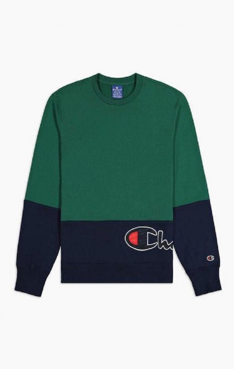 Champion Colour Block Logo Wraparound Logo Sweatshirt Mikiny Panske Zelene | 3027-OYMGH