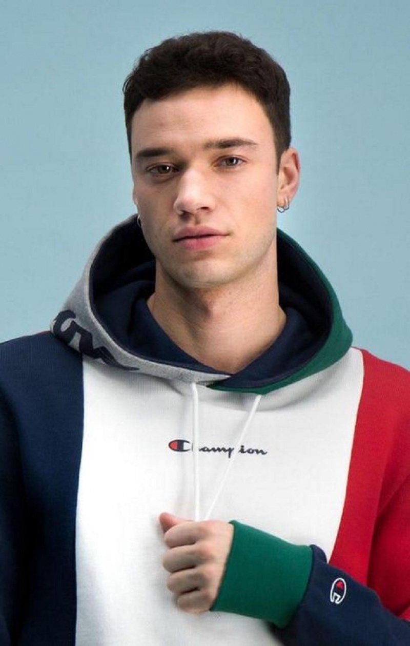 Champion Colour Block Patchwork Hoodie Mikina s Kapucnou Panske Červené | 5248-QLKMI