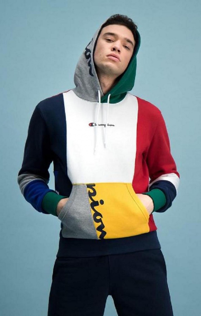 Champion Colour Block Patchwork Hoodie Mikina s Kapucnou Panske Červené | 5248-QLKMI