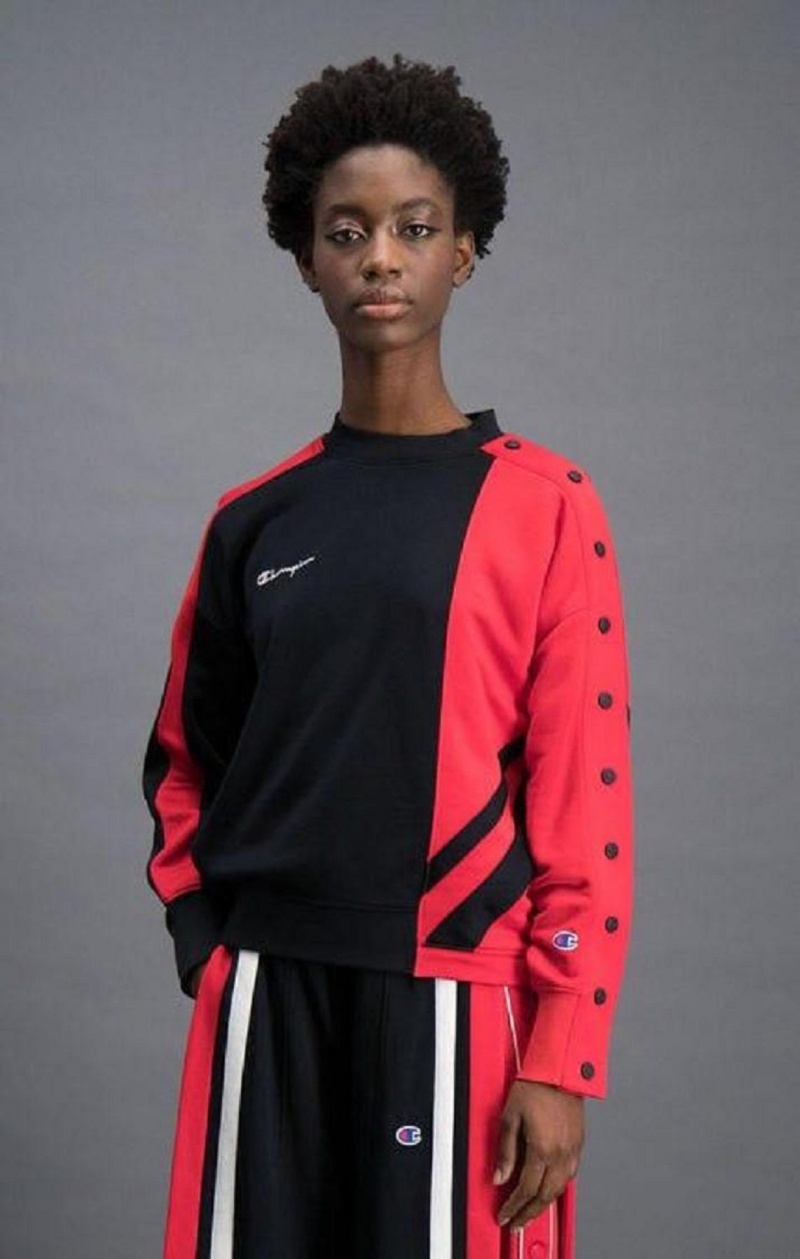 Champion Colour Block Popper Cropped Sweatshirt Mikiny Damske Čierne Červené | 3815-WRLIV