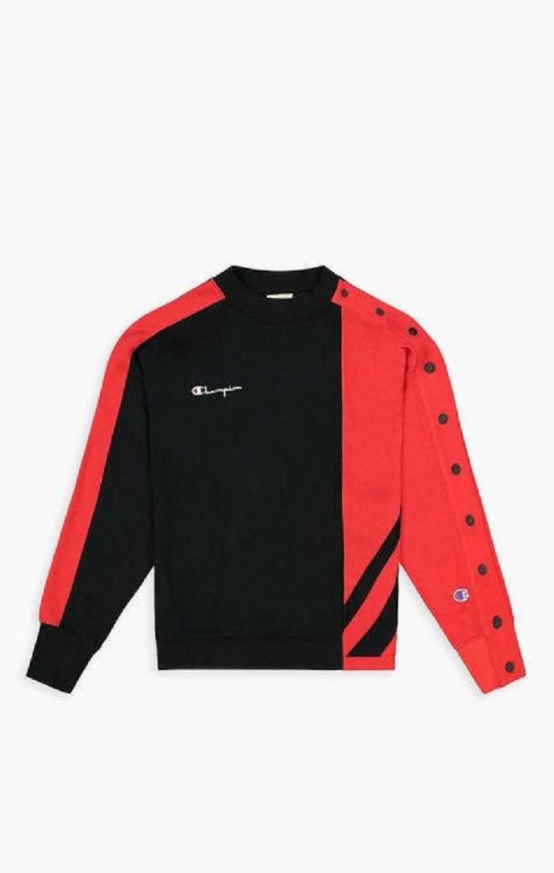 Champion Colour Block Popper Cropped Sweatshirt Mikiny Damske Čierne Červené | 3815-WRLIV