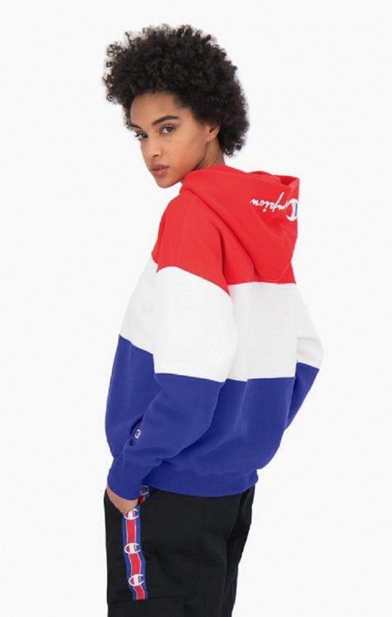 Champion Colour Block Reverse Weave Logo Hoodie Mikina s Kapucnou Damske Červené | 3470-GHQBP