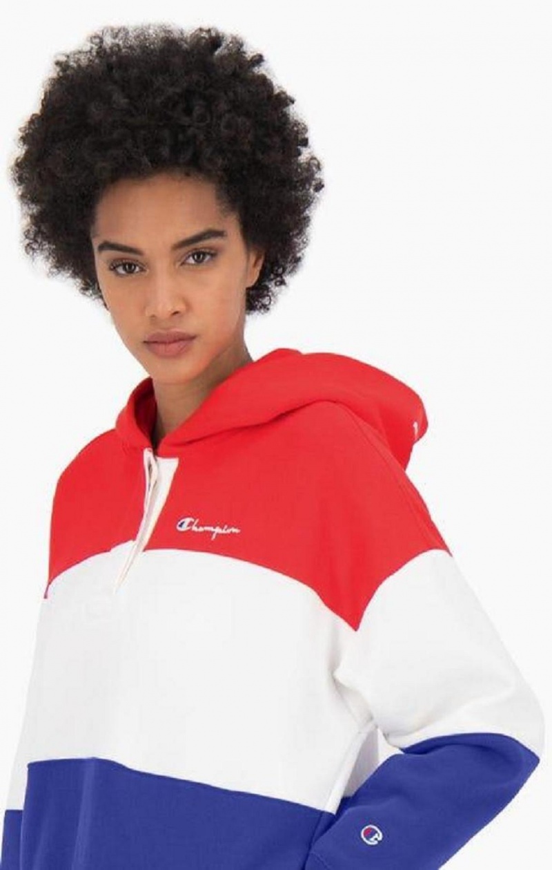 Champion Colour Block Reverse Weave Logo Hoodie Mikina s Kapucnou Damske Červené | 3470-GHQBP