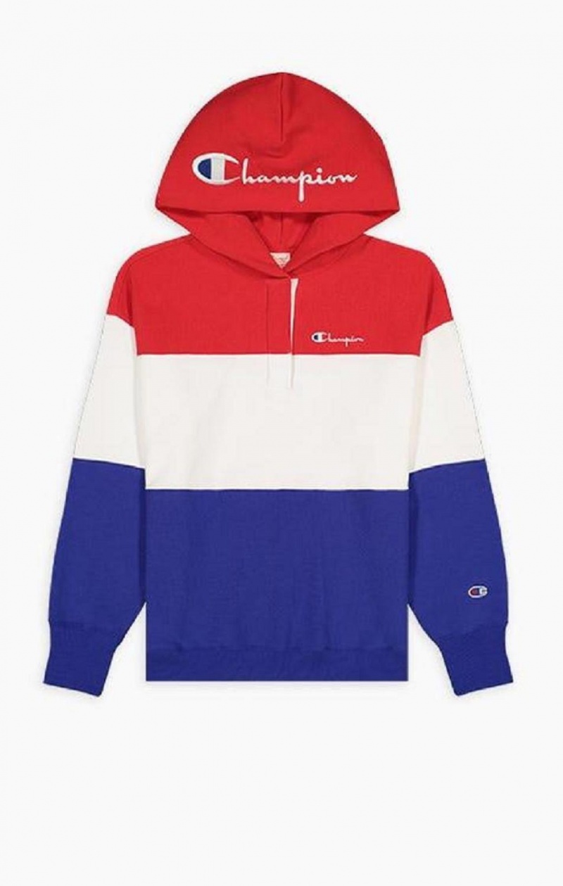 Champion Colour Block Reverse Weave Logo Hoodie Mikina s Kapucnou Damske Červené | 3470-GHQBP