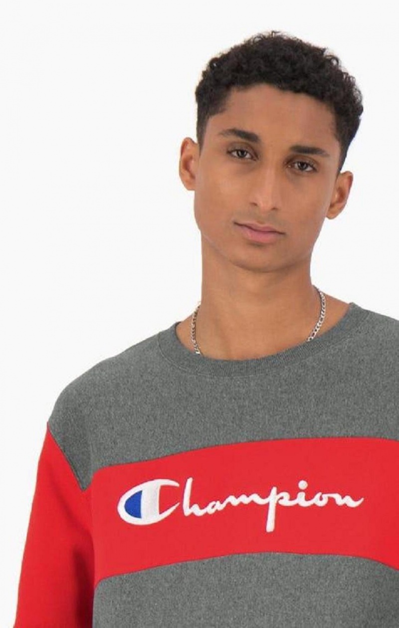 Champion Colour Block Reverse Weave Sweatshirt Mikiny Panske Tmavo Siva | 1743-FRNQZ