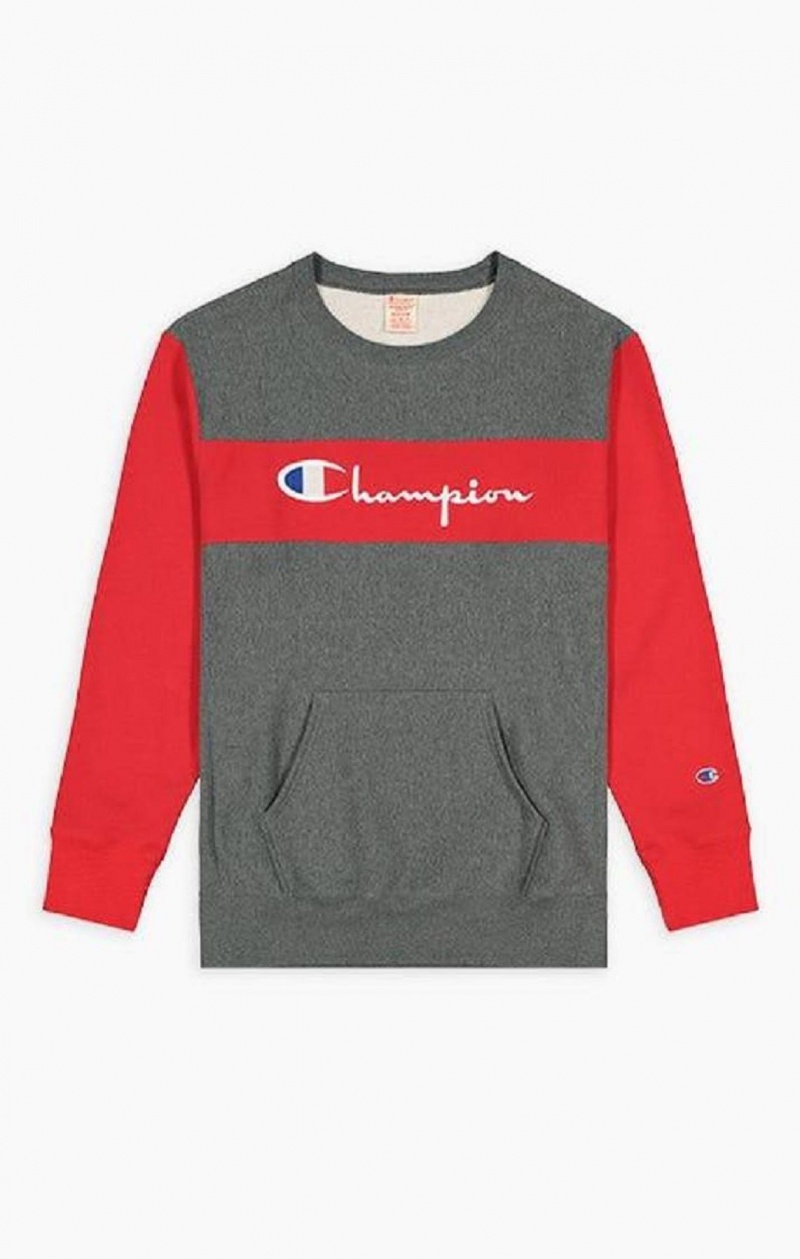 Champion Colour Block Reverse Weave Sweatshirt Mikiny Panske Tmavo Siva | 1743-FRNQZ