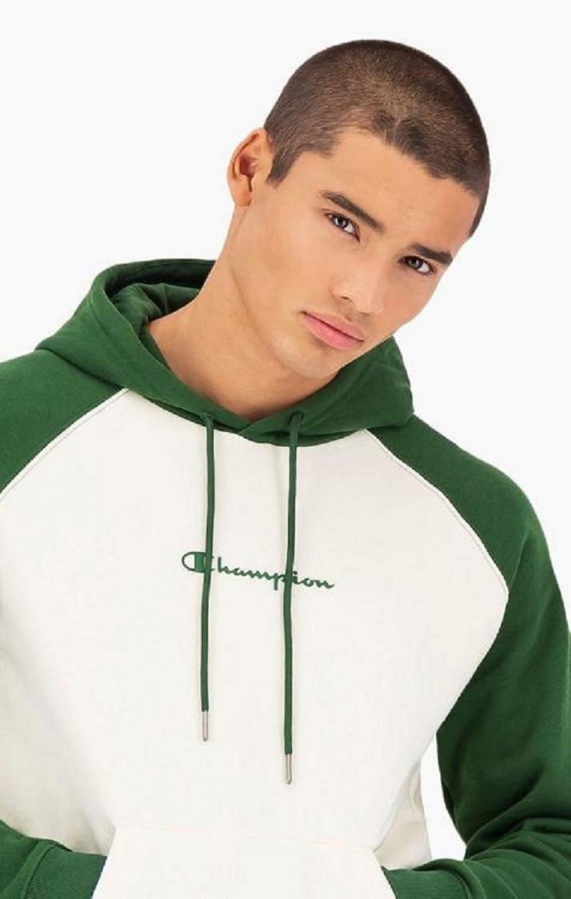 Champion Colour Block Script Logo Hoodie Mikina s Kapucnou Panske Zelene Biele | 6917-UCJSM