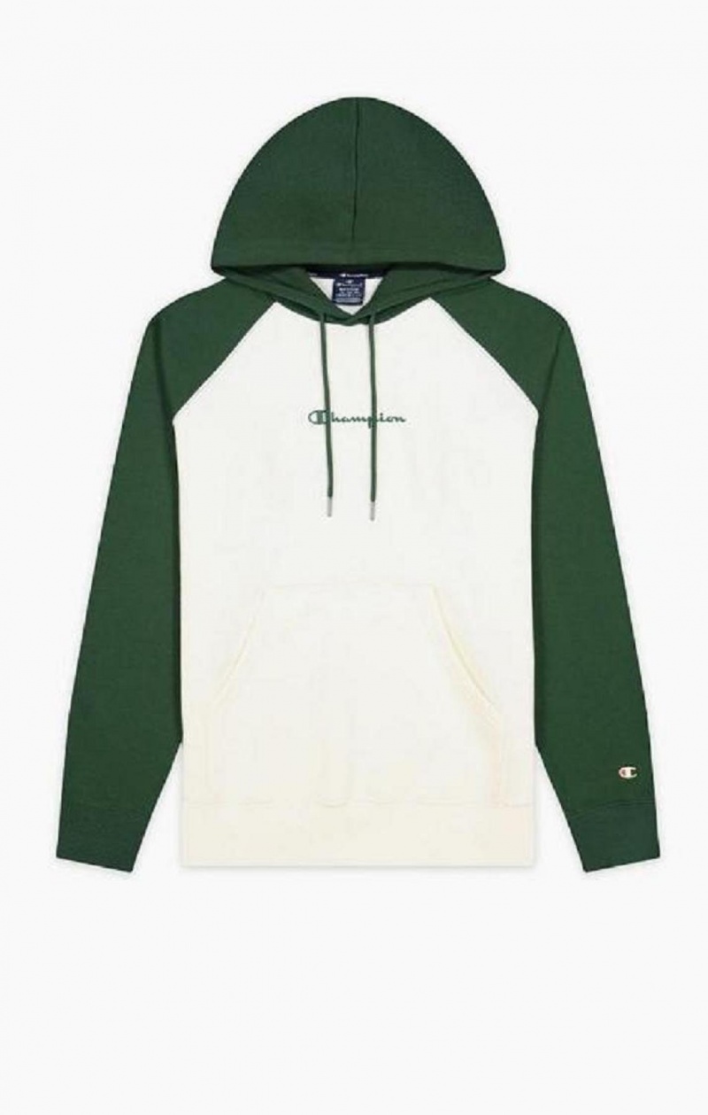 Champion Colour Block Script Logo Hoodie Mikina s Kapucnou Panske Zelene Biele | 6917-UCJSM