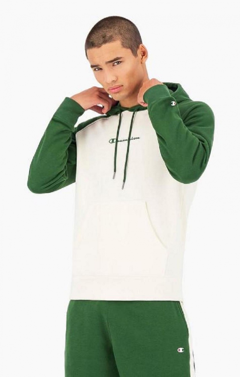 Champion Colour Block Script Logo Hoodie Mikina s Kapucnou Panske Zelene Biele | 6917-UCJSM