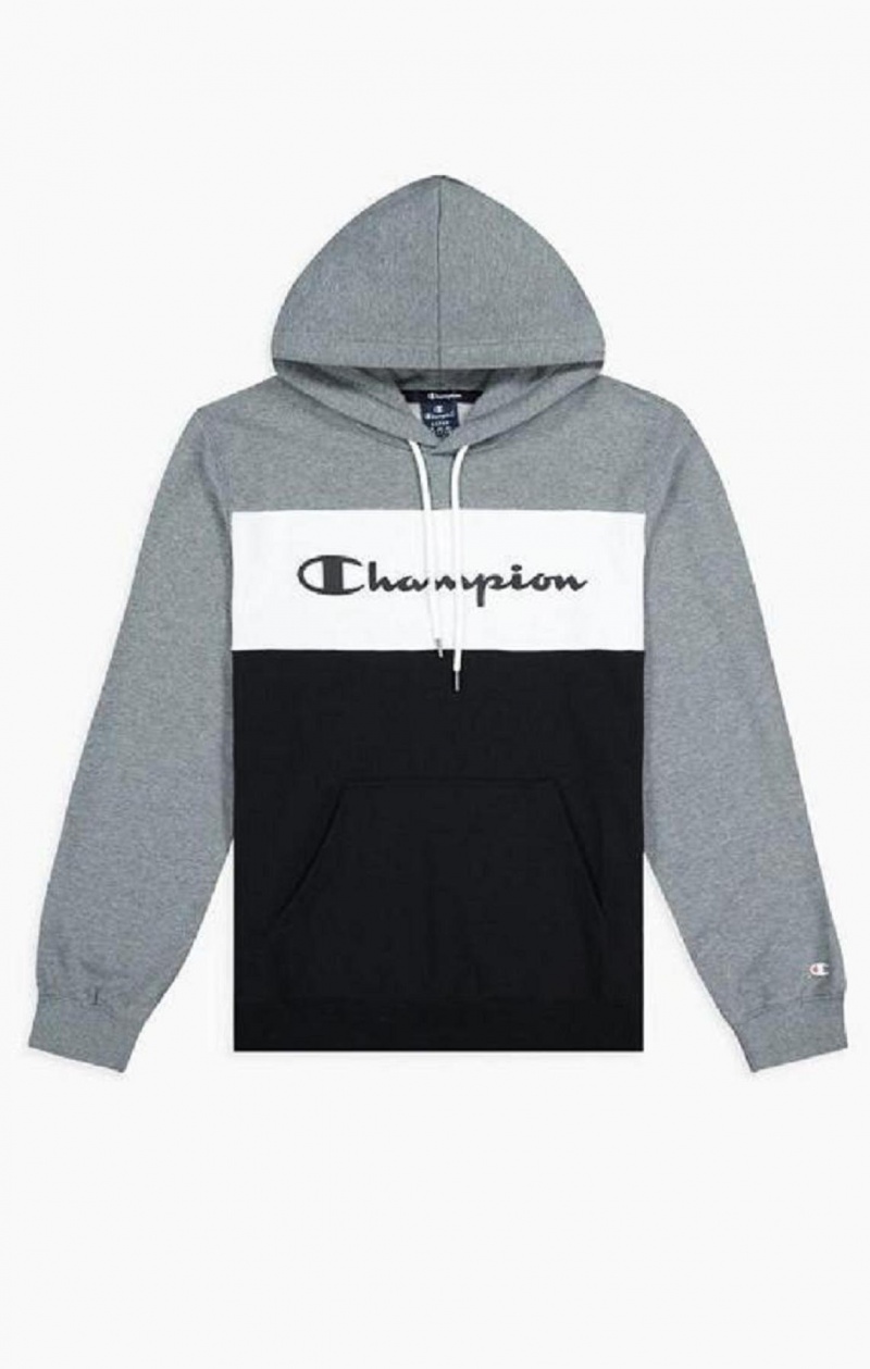 Champion Colour Block Script Logo Hoodie Mikina s Kapucnou Panske Tmavo Siva | 8206-BWHNL