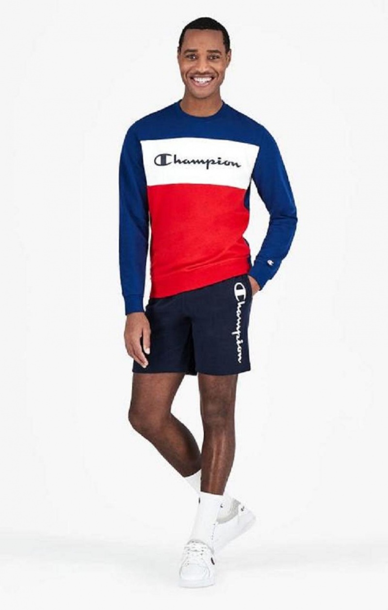 Champion Colour Block Script Logo Sweatshirt Mikiny Panske Modre | 8953-IBUSK