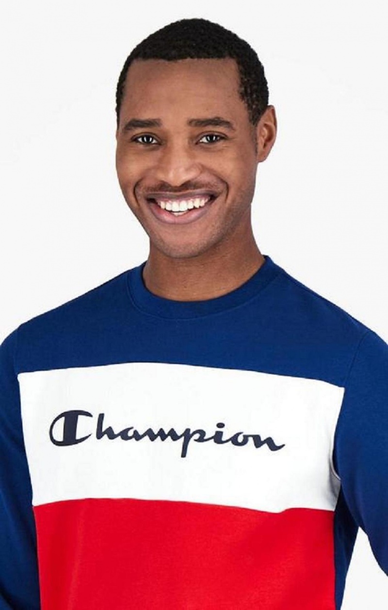 Champion Colour Block Script Logo Sweatshirt Mikiny Panske Modre | 8953-IBUSK