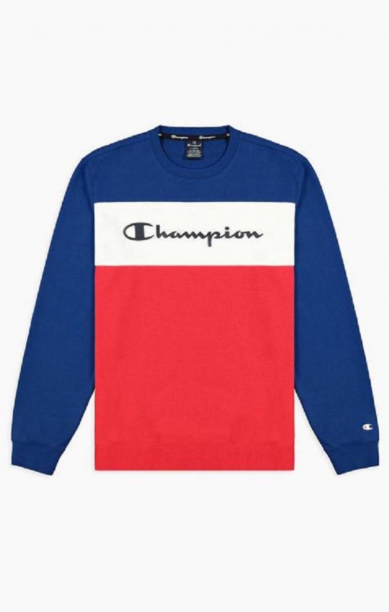 Champion Colour Block Script Logo Sweatshirt Mikiny Panske Modre | 8953-IBUSK